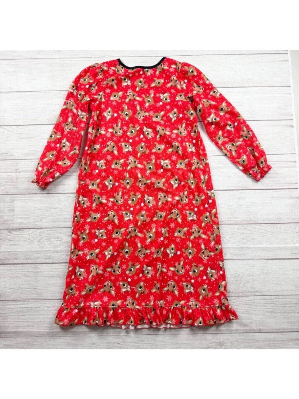Rudolph Red Nosed Reindeer Girls Christmas Nightgown Long Sleeve Ruffle M 7-8 - Picture 3 of 3